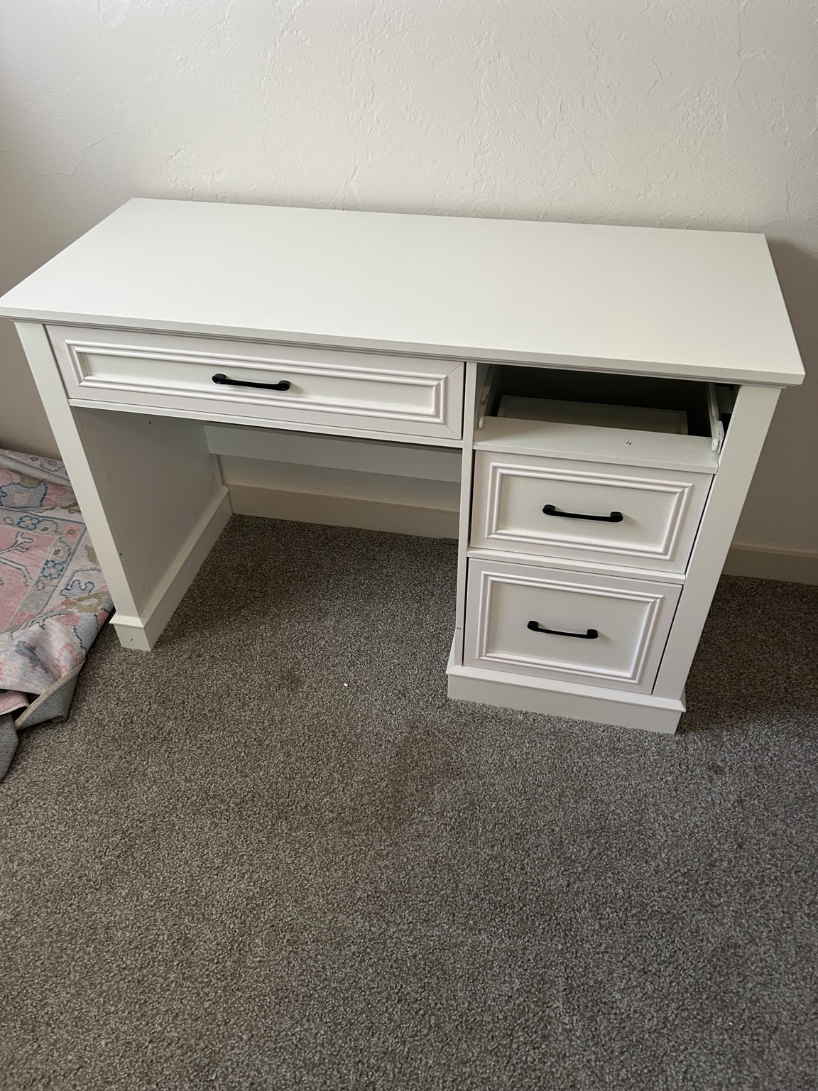 White home-office desk assembled